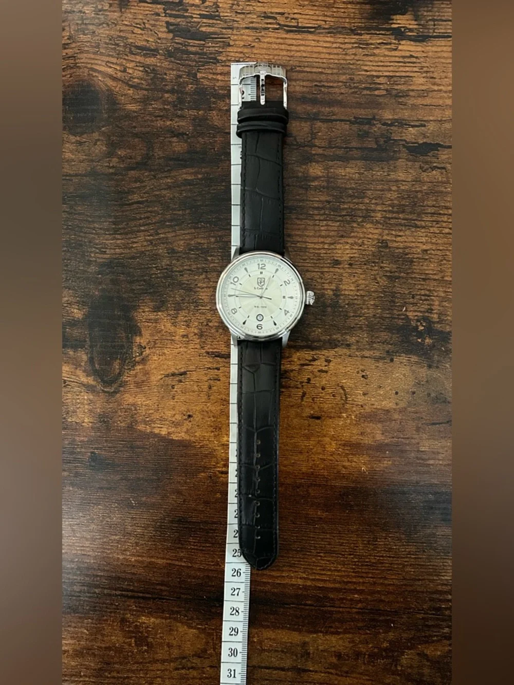 Unisex Silver Dial Watch with Black Leather Strap - Picture 3 of 5
